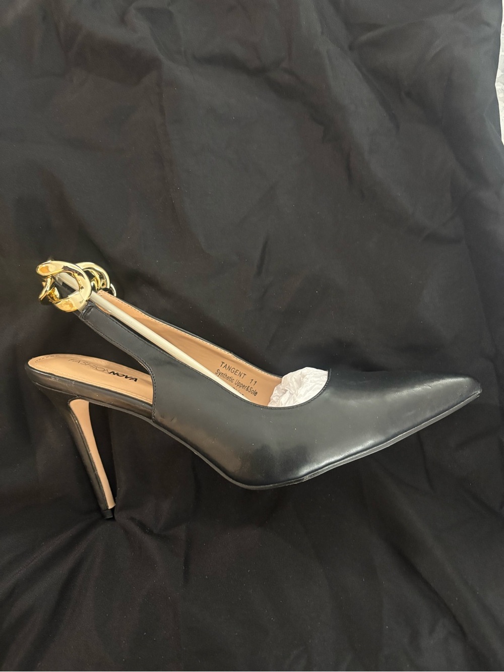 Black Pointed Toe Slingback Heel with Gold Buckle